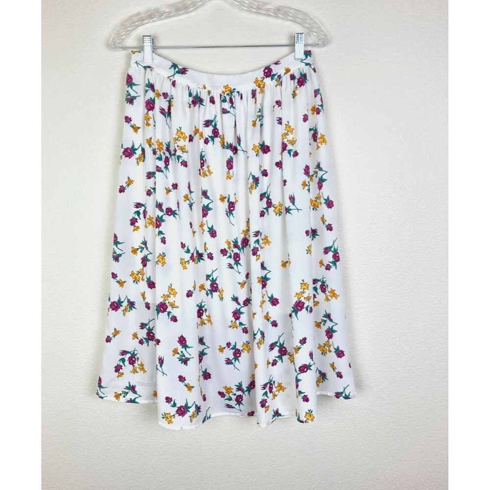 Leith Floral Gathered Midi Skirt Size M White Floral Cottagecore Feminine Boho